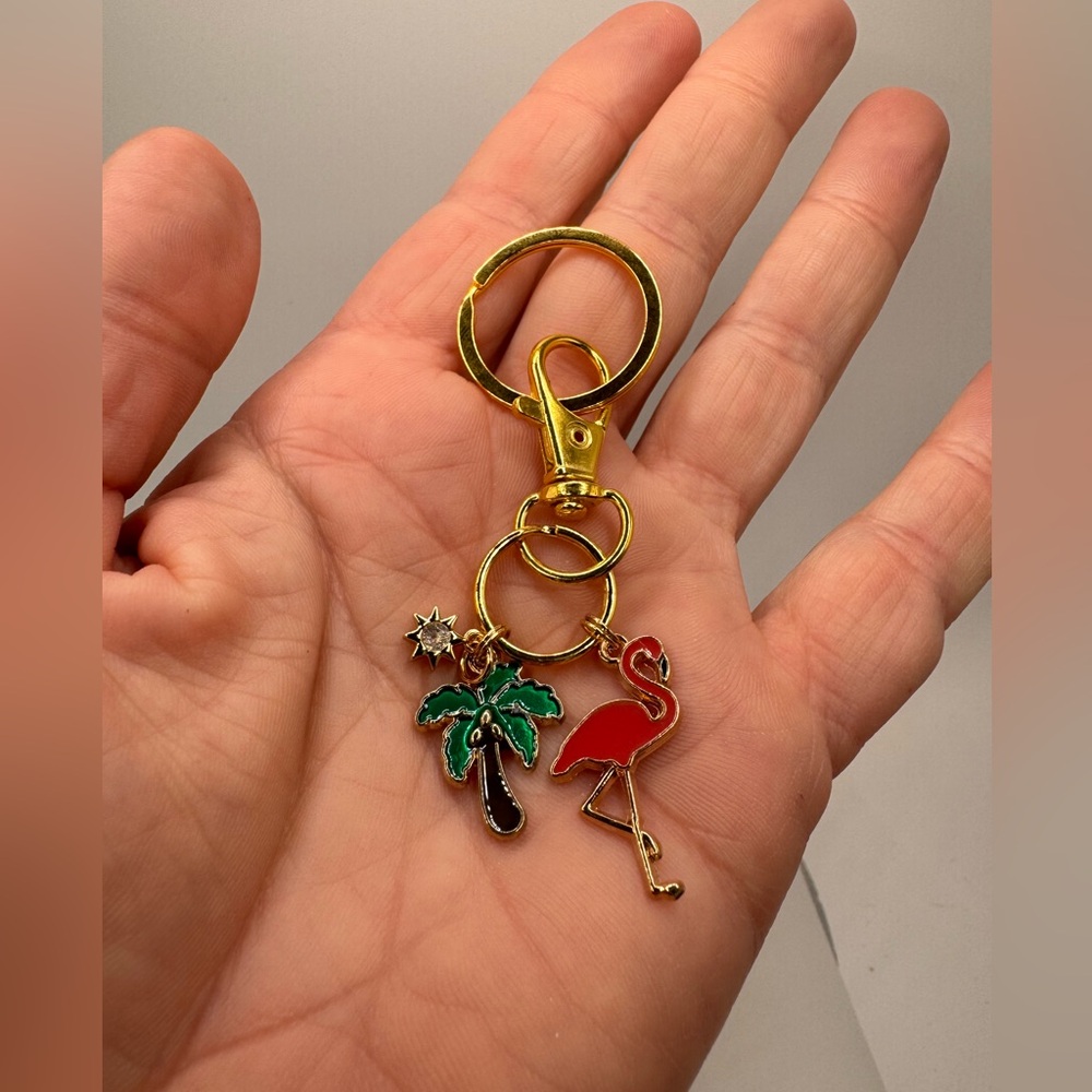 3/$20 Cute Flamingo, Palm Tree, Little Sun Charm Beach themed Keychain - Picture 4 of 6